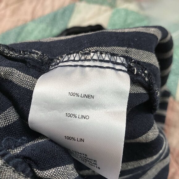 Ellen Tracy Linen Pants Womens S Blue Stripe Cropped Coastal Drawstring Boho - Picture 5 of 10